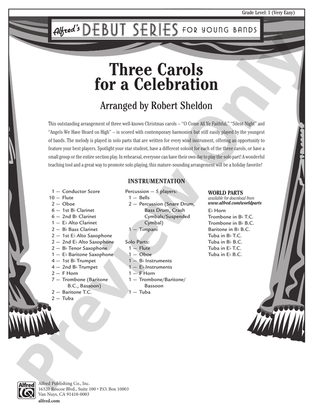 Three Carols for a Celebration - Concert Band Conductor Score & Parts (Digital Download)