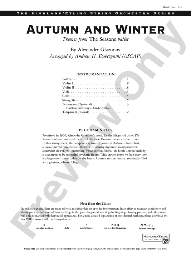 Autumn and Winter - String Orchestra Conductor Score & Parts (Digital Download)