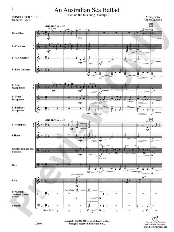 An Australian Sea Ballad - Concert Band Conductor Score & Parts (Digital Download)