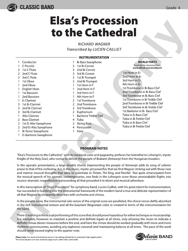 Elsa's Procession to the Cathedral - Concert Band Conductor Score & Parts (Digital Download)