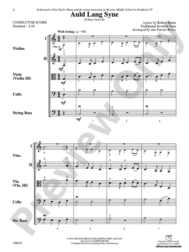 Auld Lang Syne – String Orchestra Conductor Score & Parts (Digital Download)