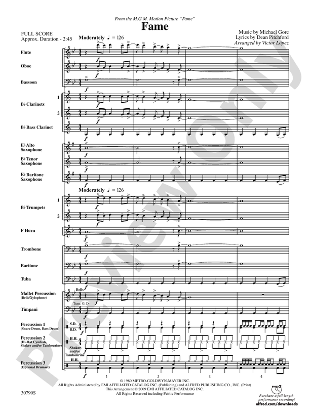 Fame (from the motion picture Fame) - Concert Band Conductor Score & Parts (Digital Download)