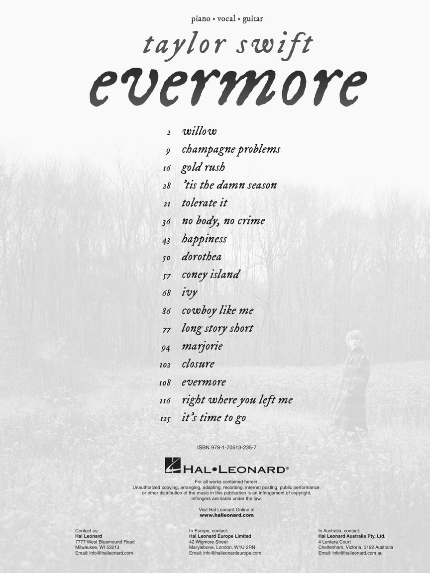 Evermore - Taylor Swift - PVG Hal Leonard