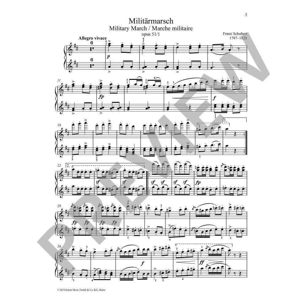 Schubert - March Militaire in DMaj Op51/1 - Piano Duet Schott ED01031