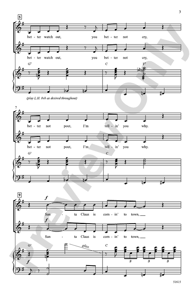 Santa Claus Is Comin' to Town - 2 Part Treble Choral Octavo (Digital Download)