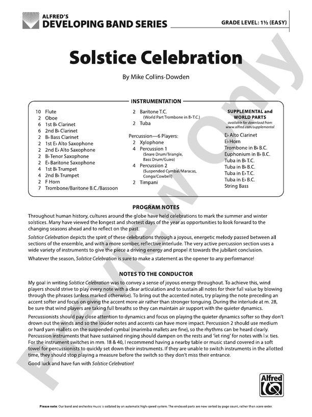 Solstice Celebration - Concert Band Conductor Score & Parts (Digital Download)
