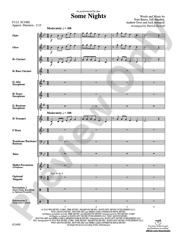 Some Nights - Concert Band Conductor Score & Parts (Digital Download)