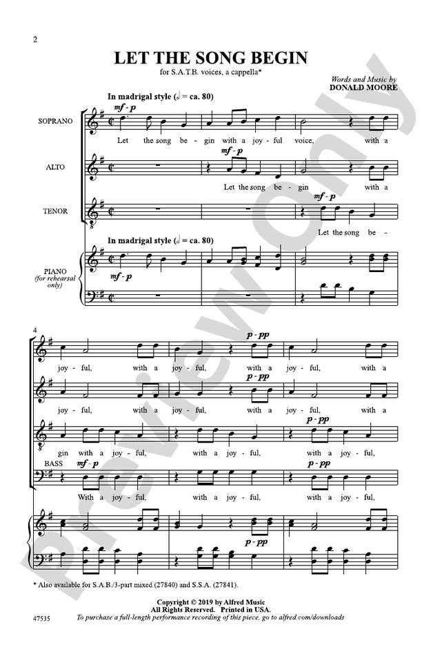 Let the Song Begin – SATB, a cappella Choral Octavo (Digital Download)