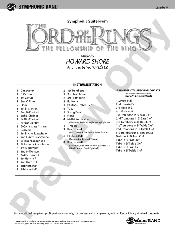 The Lord of the Rings: The Fellowship of the Ring, Symphonic Suite from - Concert Band Conductor Score & Parts (Digital Download)