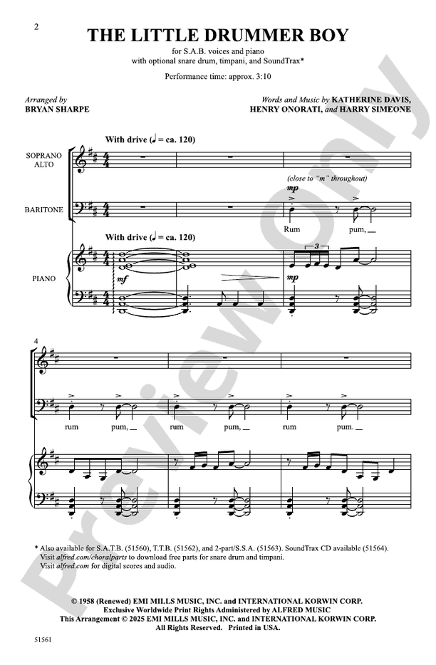 The Little Drummer Boy - SAB Choral Octavo (Digital Download)