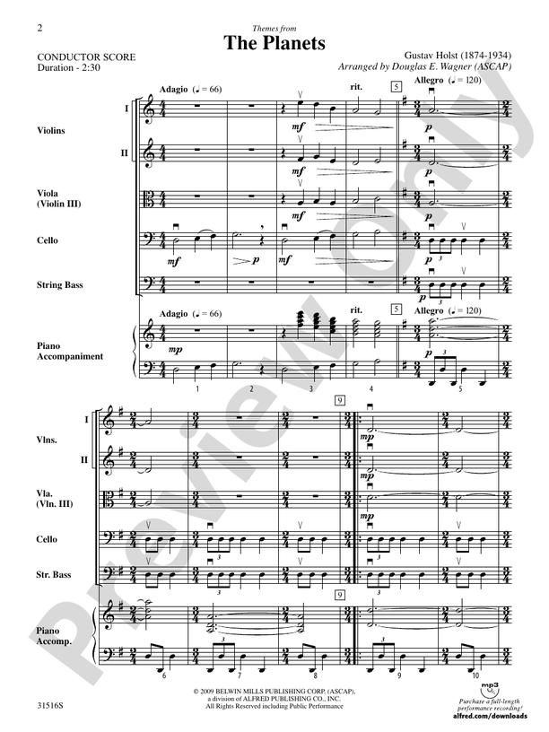 The Planets, Themes from – String Orchestra Conductor Score & Parts (Digital Download)
