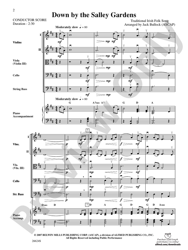 Down by the Salley Gardens – String Orchestra Conductor Score & Parts (Digital Download)
