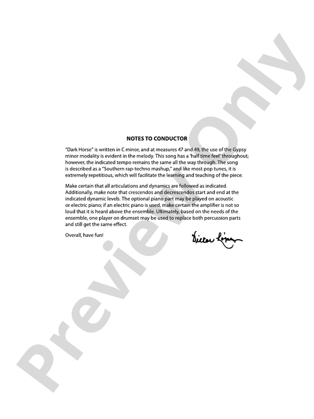 Dark Horse - Concert Band Conductor Score & Parts (Digital Download)