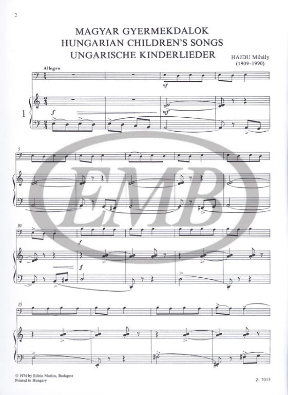 Hajdu - Hungarian Children's Songs - Violin/Piano Accompaniment EMB Z7015