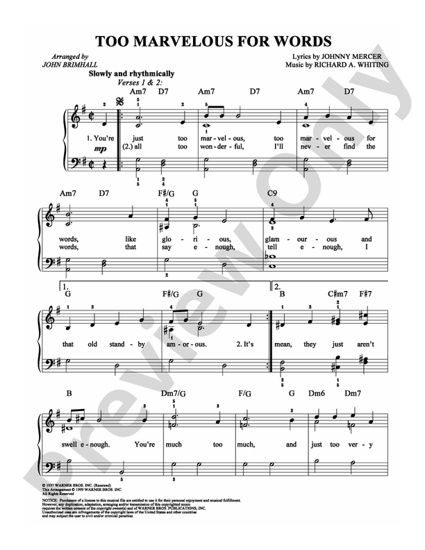 Too Marvelous for Words - Arr. John Brimhall - Easy Piano (Digital Download)