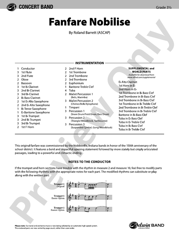 Fanfare Nobilise - Concert Band Conductor Score & Parts (Digital Download)