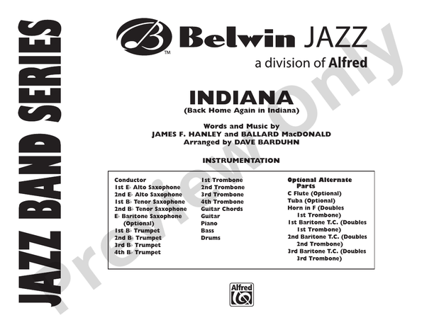 Indiana (Back Home Again in Indiana) - Jazz Ensemble Conductor Score & Parts (Digital Download)