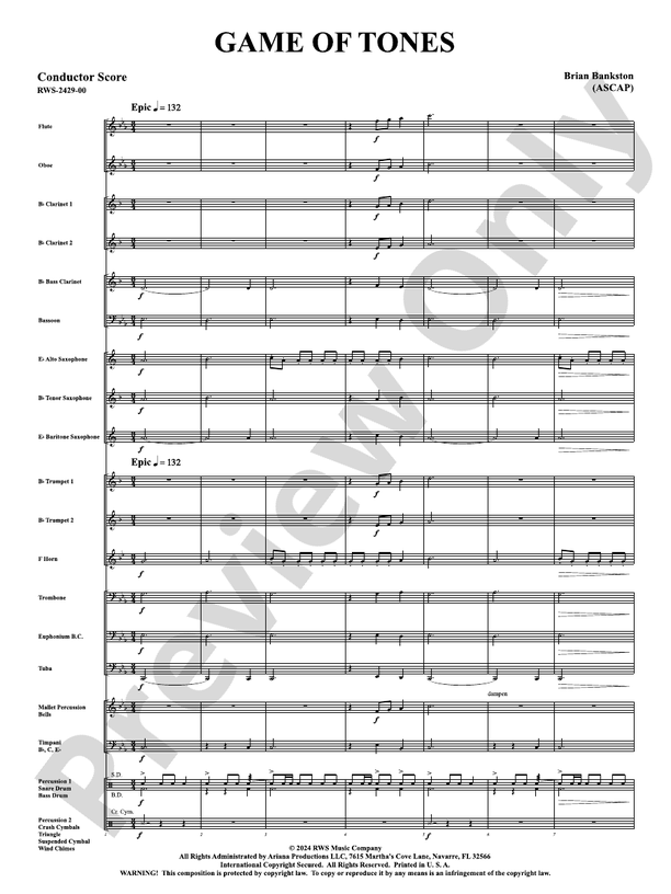 Game of Tones - Concert Band Conductor Score & Parts (Digital Download)