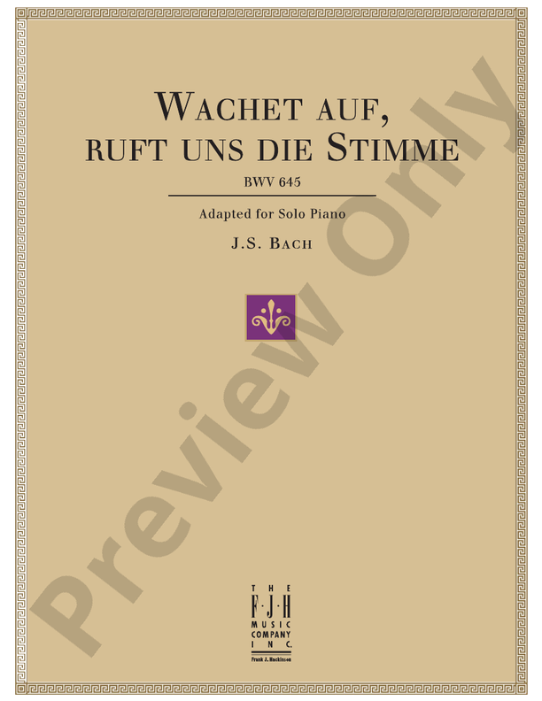Bach - Wachet auf, ruft uns die Stimme, BWV 645 - Piano (Digital Download)