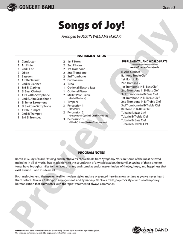 Songs of Joy! - Concert Band Conductor Score & Parts (Digital Download)