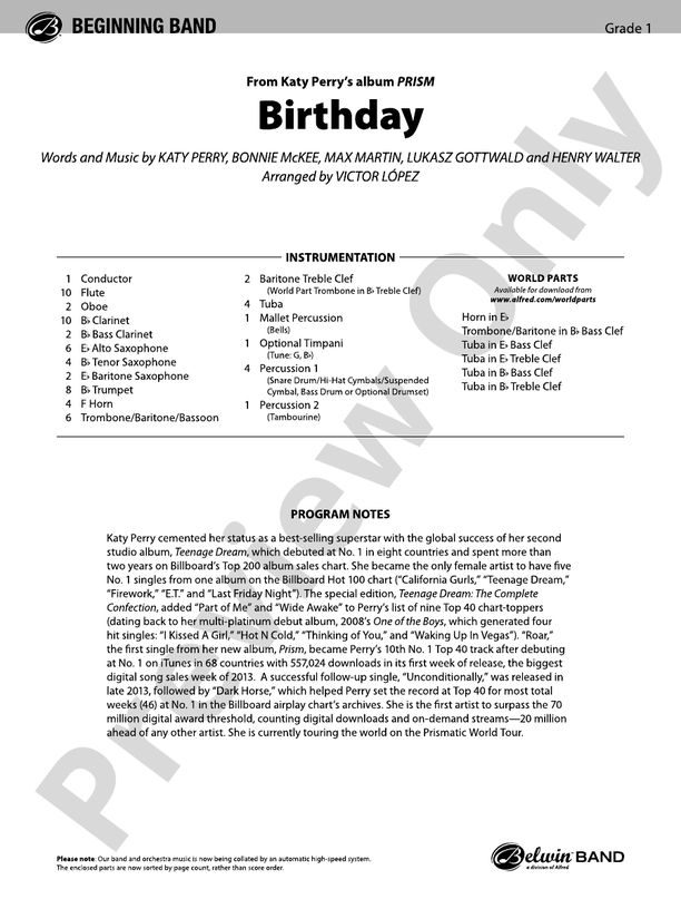 Birthday - Concert Band Conductor Score & Parts (Digital Download)