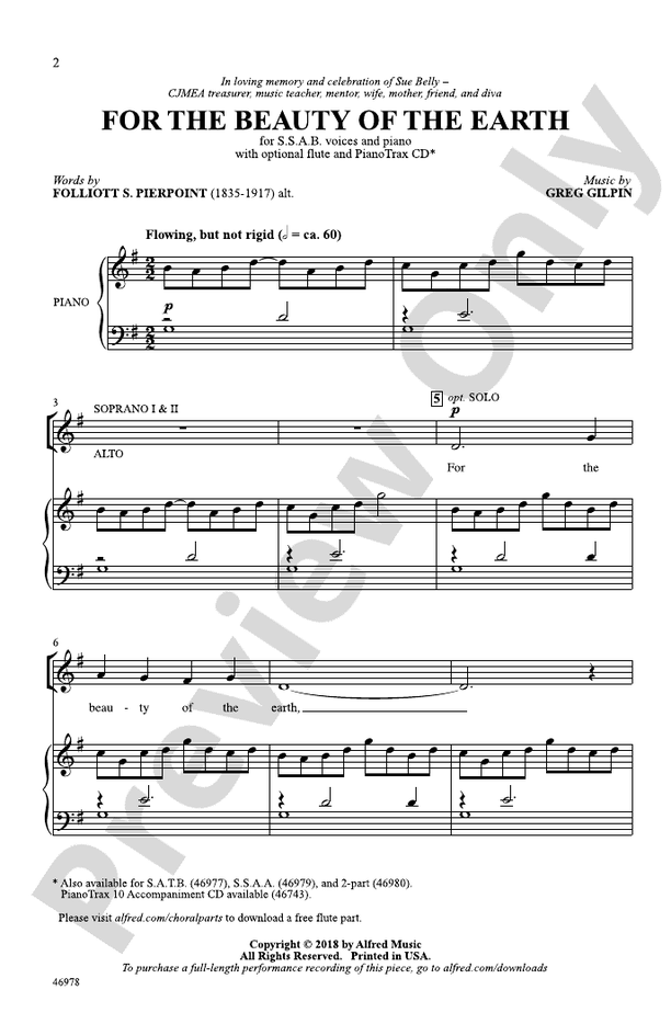 For the Beauty of the Earth – SSAB Choral Octavo (Digital Download)