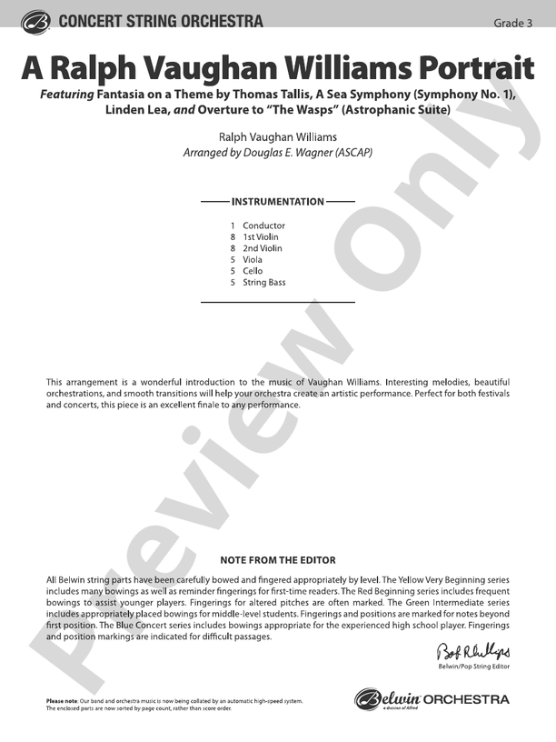 A Ralph Vaughan Williams Portrait - String Orchestra Conductor Score & Parts (Digital Download)