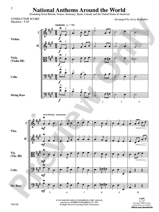 National Anthems Around the World – String Orchestra Conductor Score & Parts (Digital Download)