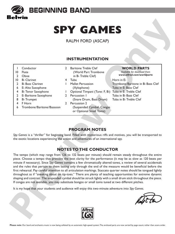 Spy Games - Concert Band Conductor Score & Parts (Digital Download)