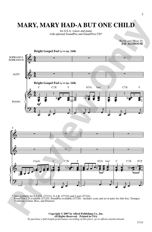 Mary, Mary Had-A But One Child – SSA Choral Octavo (Digital Download)