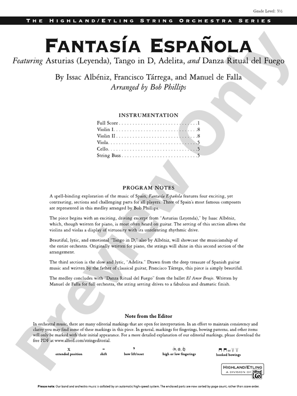 Fantasna Espanola - String Orchestra Conductor Score & Parts (Digital Download)
