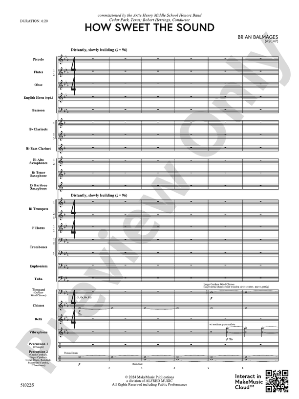 How Sweet the Sound – Concert Band Conductor Score & Parts (Digital Download)