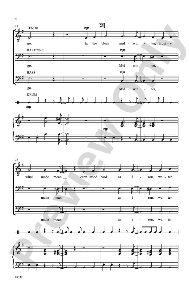 In the Bleak Midwinter – TBB Choral Octavo (Digital Download)