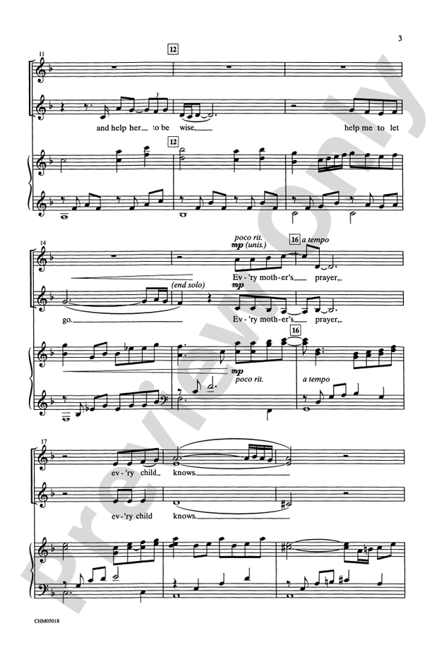A Mother's Prayer - SSA Choral Octavo (Digital Download)