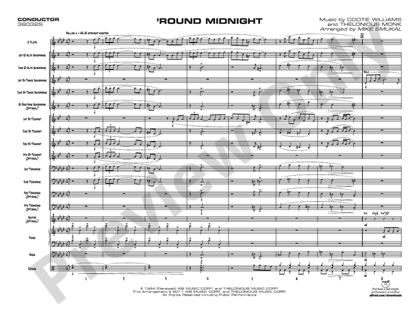 Round Midnight (Grade 2) - Jazz Ensemble Conductor Score & Parts (Digital Download)