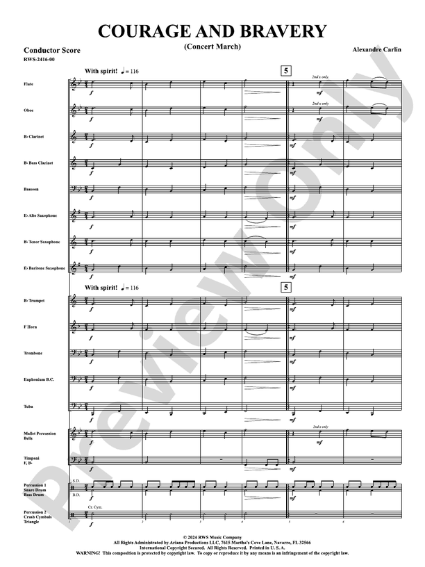 Courage and Bravery (Concert March) - Concert Band Conductor Score & Parts(Digital Download)