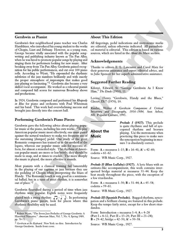 George Gershwin: Three Preludes - Intermediate / Advanced Piano Collection - Piano (Digital Download)