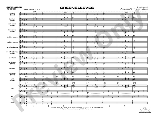Greensleeves (Grade 0.5) – Jazz Ensemble Conductor Score & Parts (Digital Download)