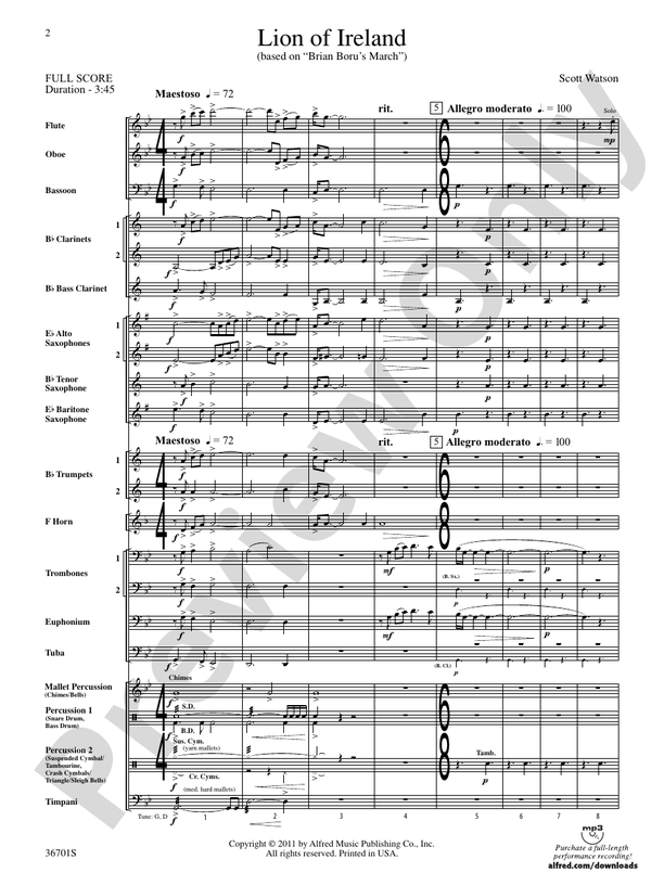 Lion of Ireland - Concert Band Conductor Score & Parts (Digital Download)