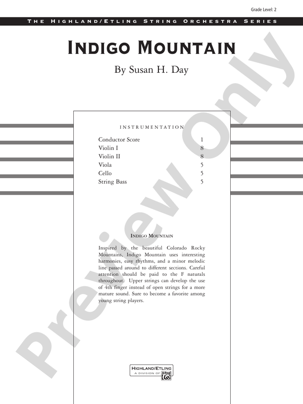 Indigo Mountain – String Orchestra Conductor Score & Parts (Digital Download)