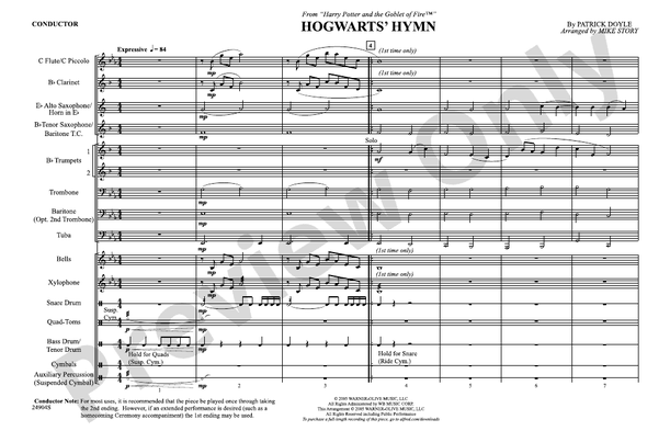 Hogwarts' Hymn (from Harry Potter and the Goblet of Fire) – Marching Band Conductor Score & Parts (Digital Download)