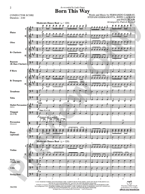 Born This Way - Full Orchestra Conductor Score & Parts (Digital Download)