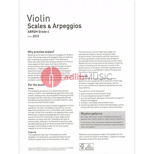 ABRSM Violin Scales & Arpeggios (from 2012) Grade 4 - Violin 9781848493414