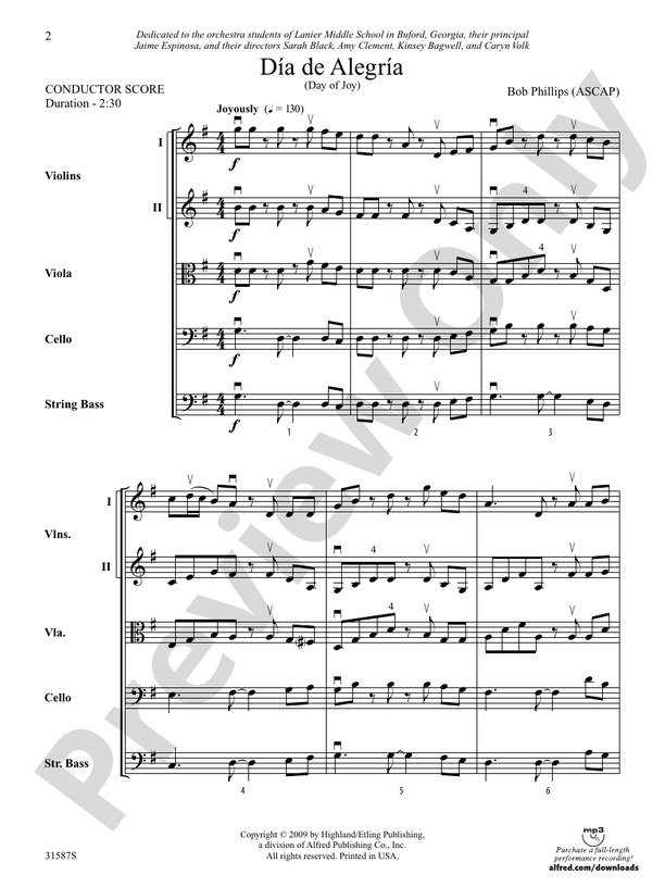 Día de Alegría (Day of Joy) – String Orchestra Conductor Score & Parts (Digital Download)