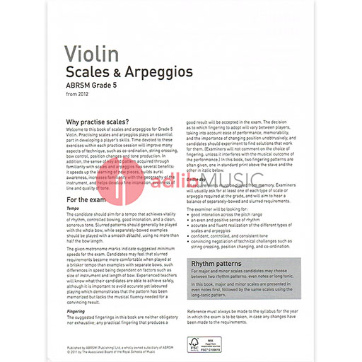 ABRSM Violin Scales & Arpeggios (from 2012) Grade 5 - Violin 9781848493421