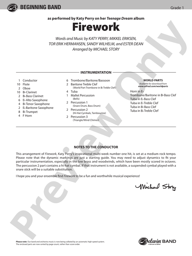Firework - Concert Band Conductor Score & Parts (Digital Download)
