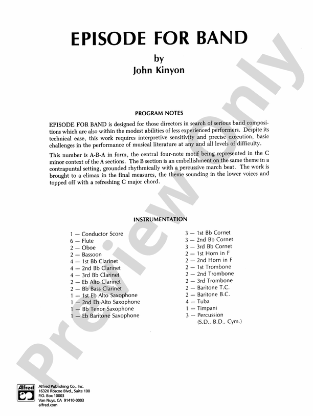 Episode for Band - Concert Band Conductor Score & Parts (Digital Download)