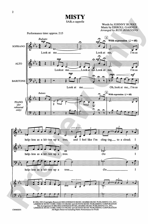 Misty – SAB, a cappella Choral Octavo (Digital Download)