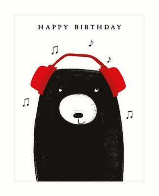 Greeting Card Happy Birthday Black Bear with Headphones