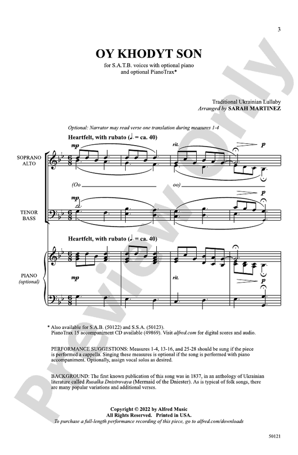 Oy Khodyt Son - SATB, A Cappella Choral Octavo (Digital Download)